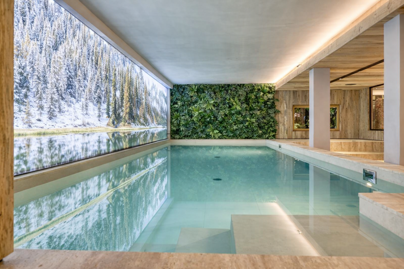 Mur végétal artificiel sur-mesure avec végétation alpine – Chalet privé, Megève (Savoie)