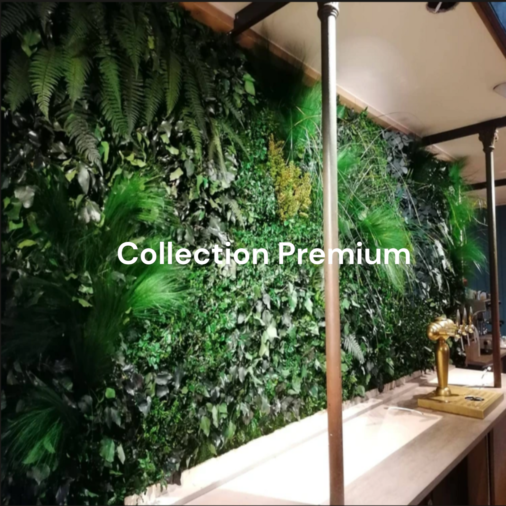Mur végétal stabilisé sur mesure installé hall accueil - grande surface végétale personnalisée - ambiance nature zen relaxante - décoration murale végétale premium haut gamme professionnel sans arrosage
